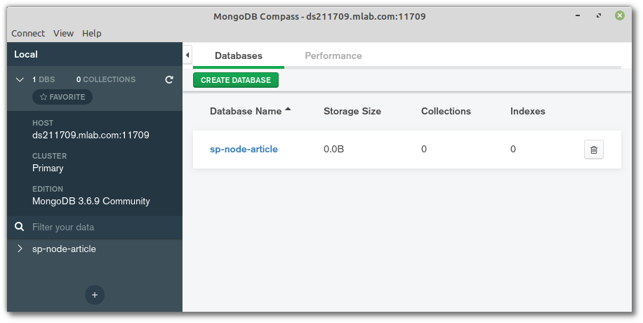 MongoDB Compass connected to mLabs