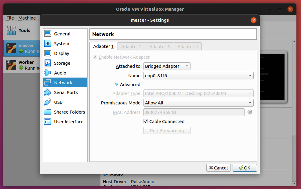 Oracle VM VirtualBox Manager settings