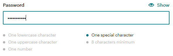Form criteria under input changing color when satisfied