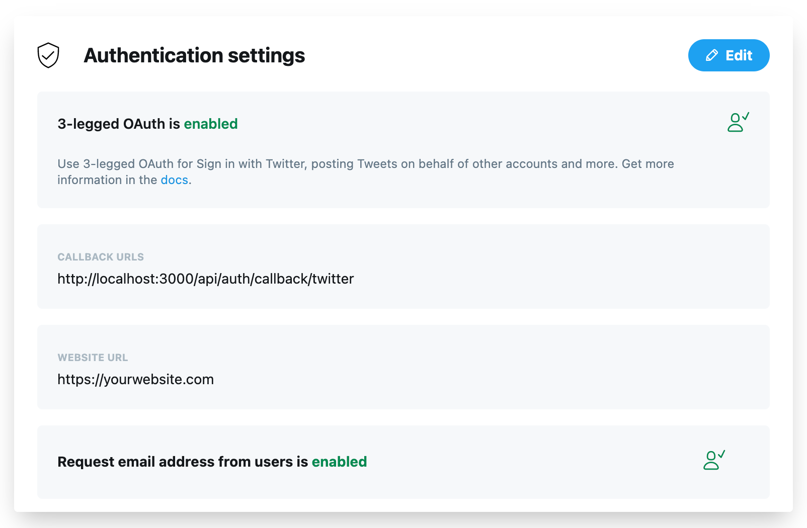 Enable the 3-legged OAuth of our Twitter app