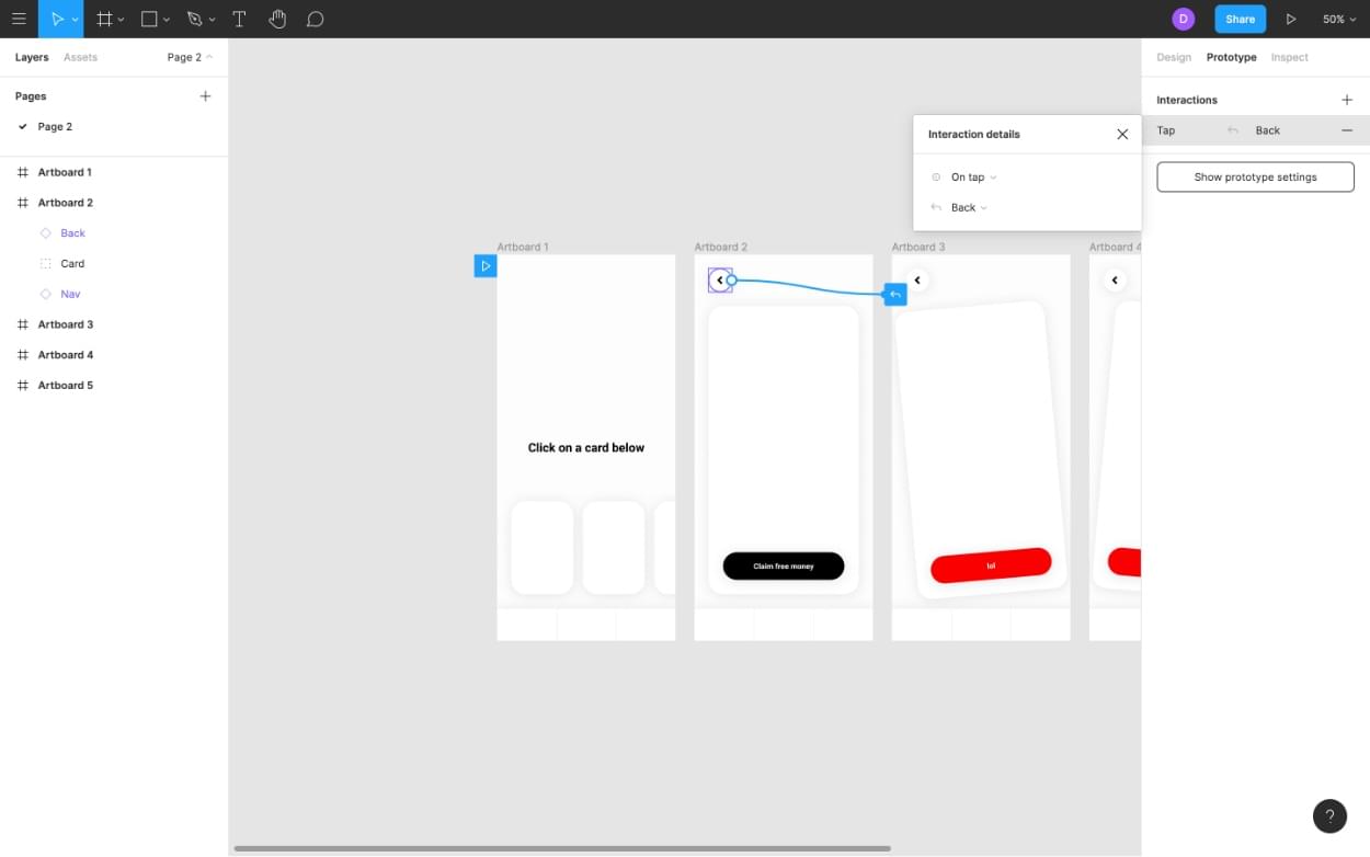 Creating a “Back” interaction in Figma