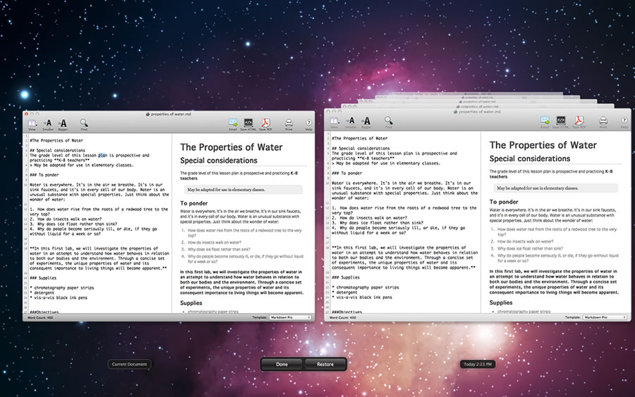 A screen shot of the Markdown Pro editor