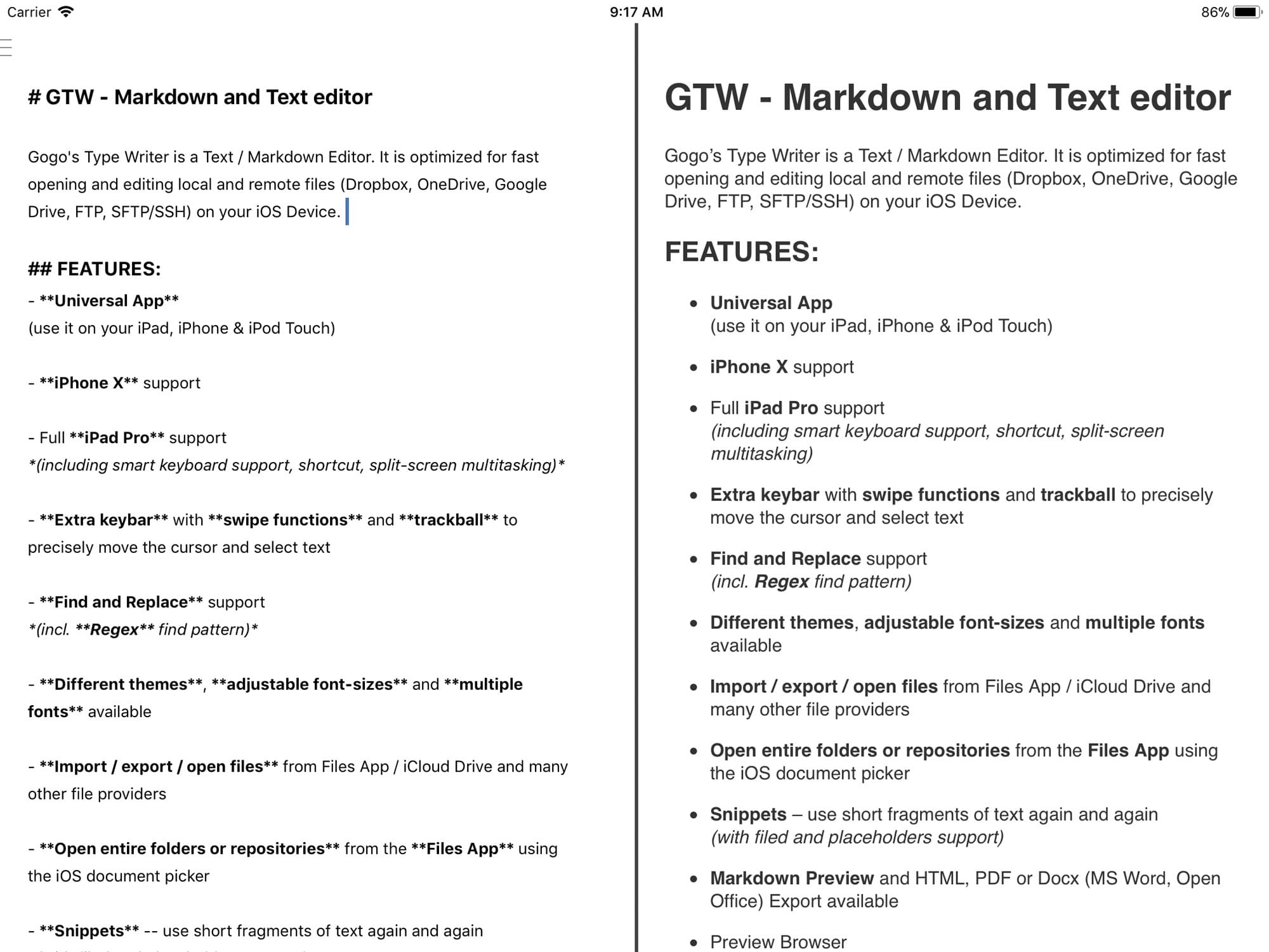 Screenshot of GTW