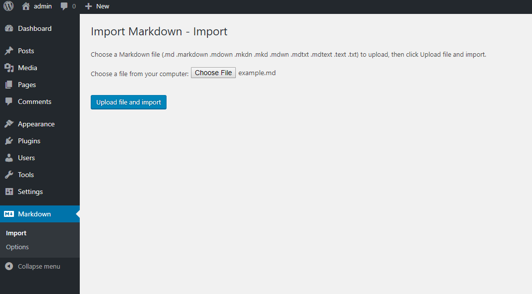 Screenshot of Import Markdown