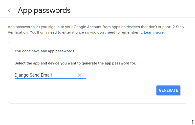 App password generation
