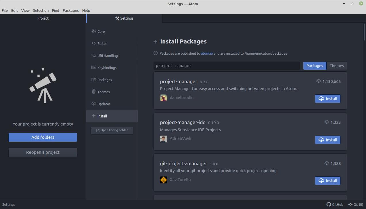 Install Atom packages
