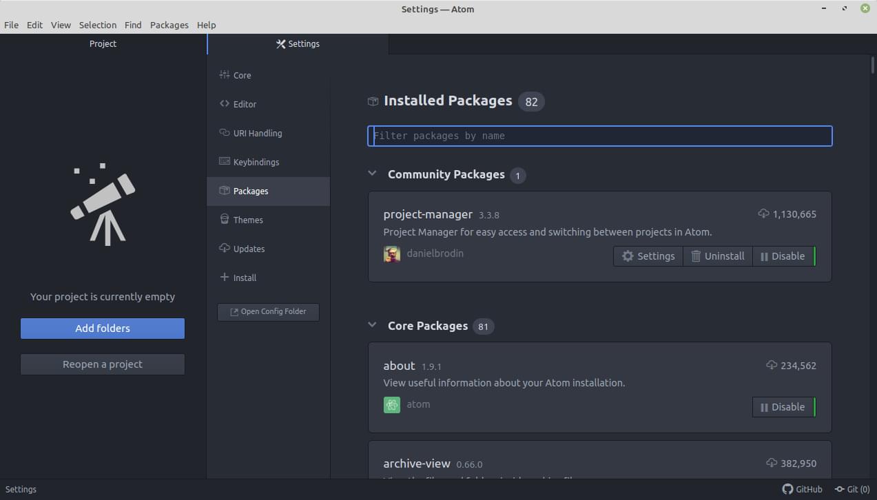 Installed Atom packages