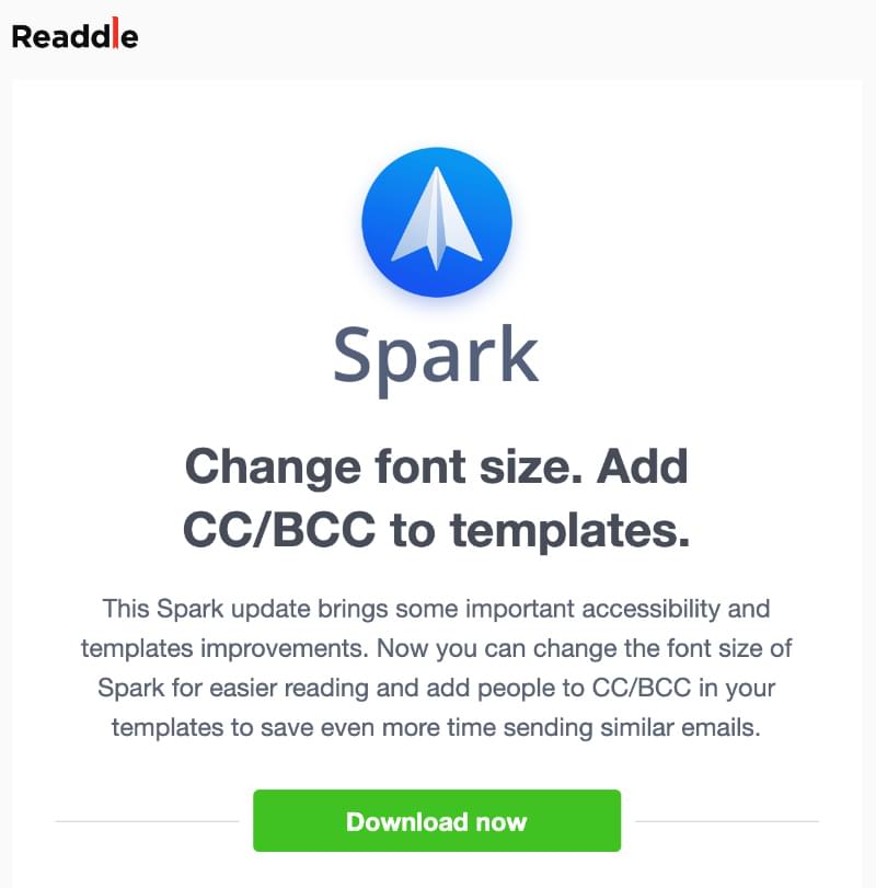 New feature email example: Spark