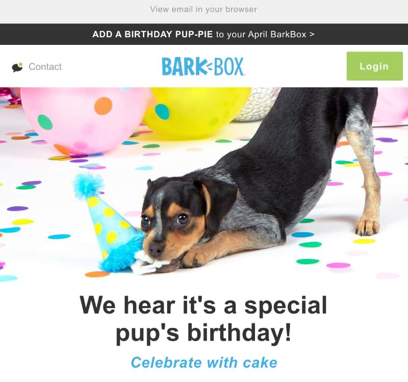 Birthday email example: BarkBox