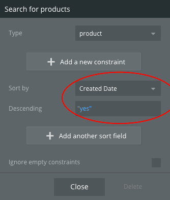 Sort by created date