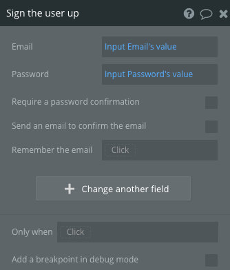 Set email and password value