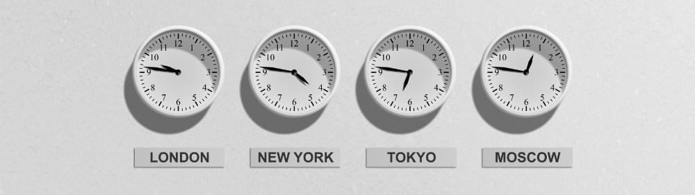 clocks showing various time zones