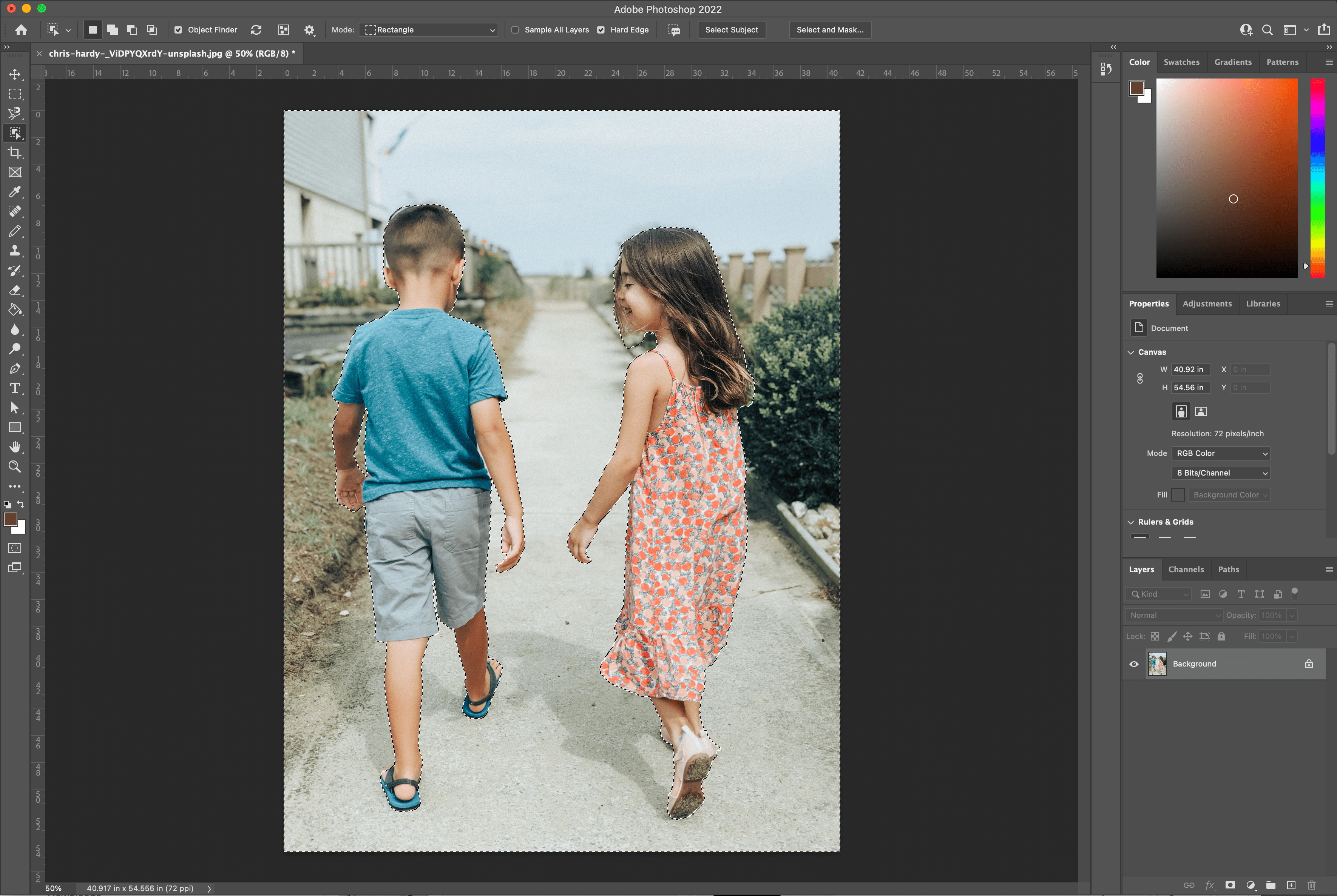 Remove a background in Photoshop: Object Selection tool selection