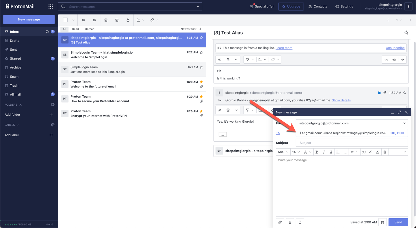 Use the reverse-alias in ProtonMail