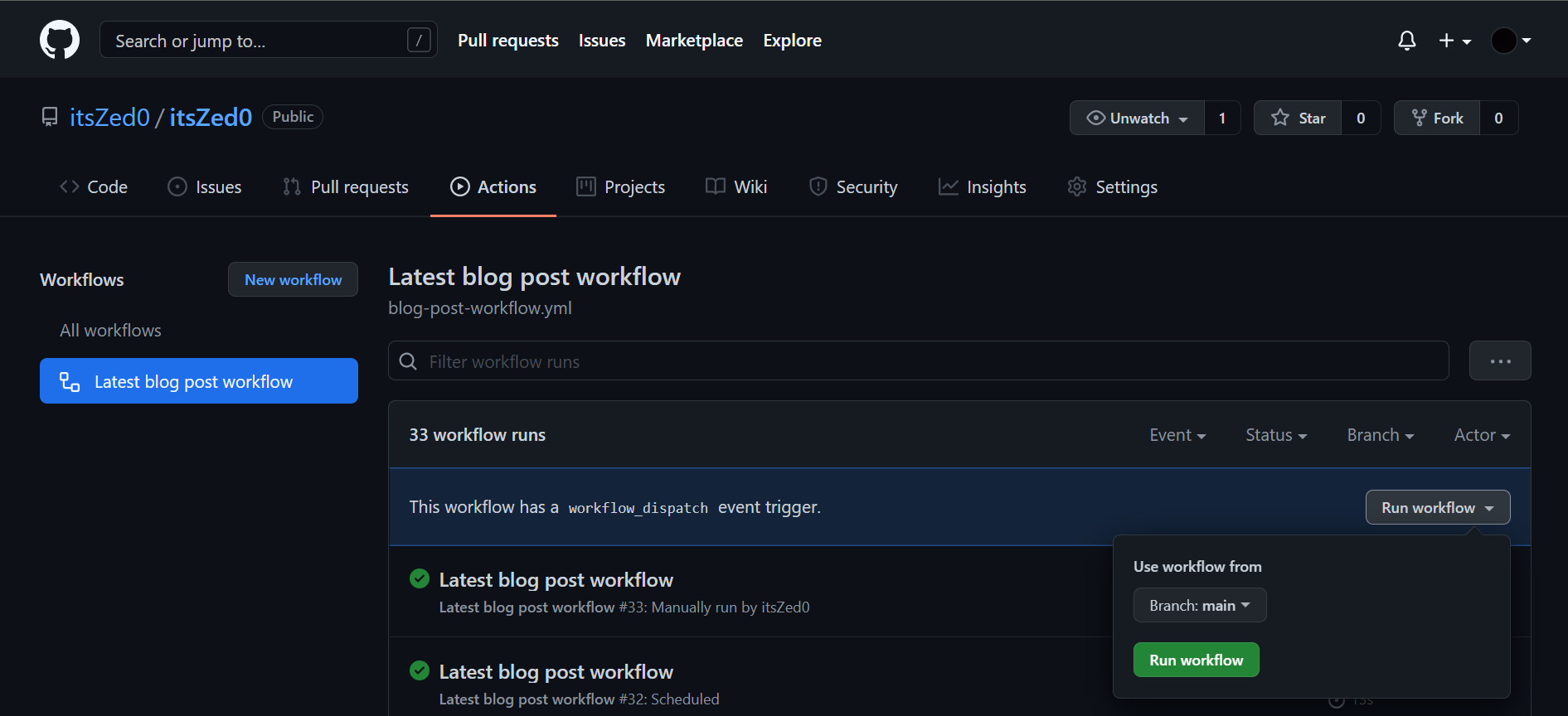 Run Blog post workflow
