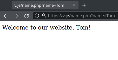 The welcome message, seen in the browser