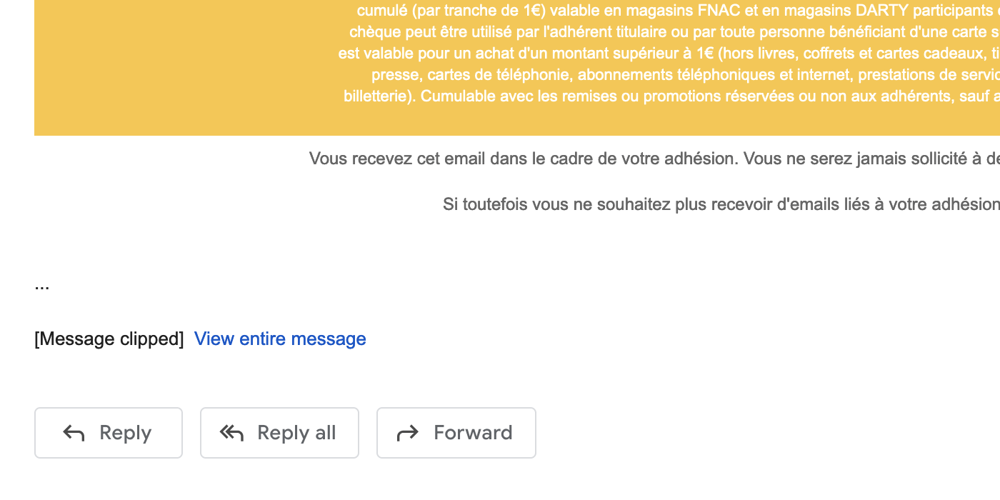 Screenshot of a clipped email in Gmail