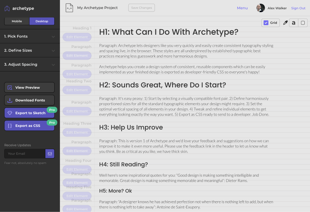 Archetype: Pro level type system design tool