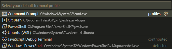 VS Code default terminal shell