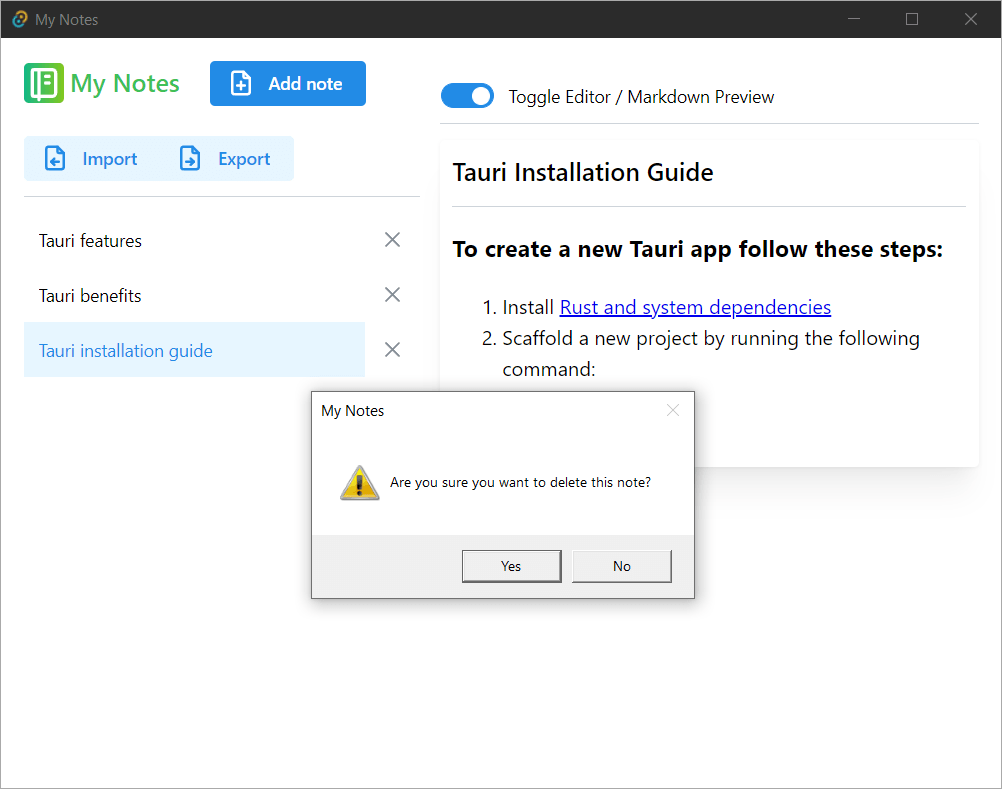 Note deletion dialog