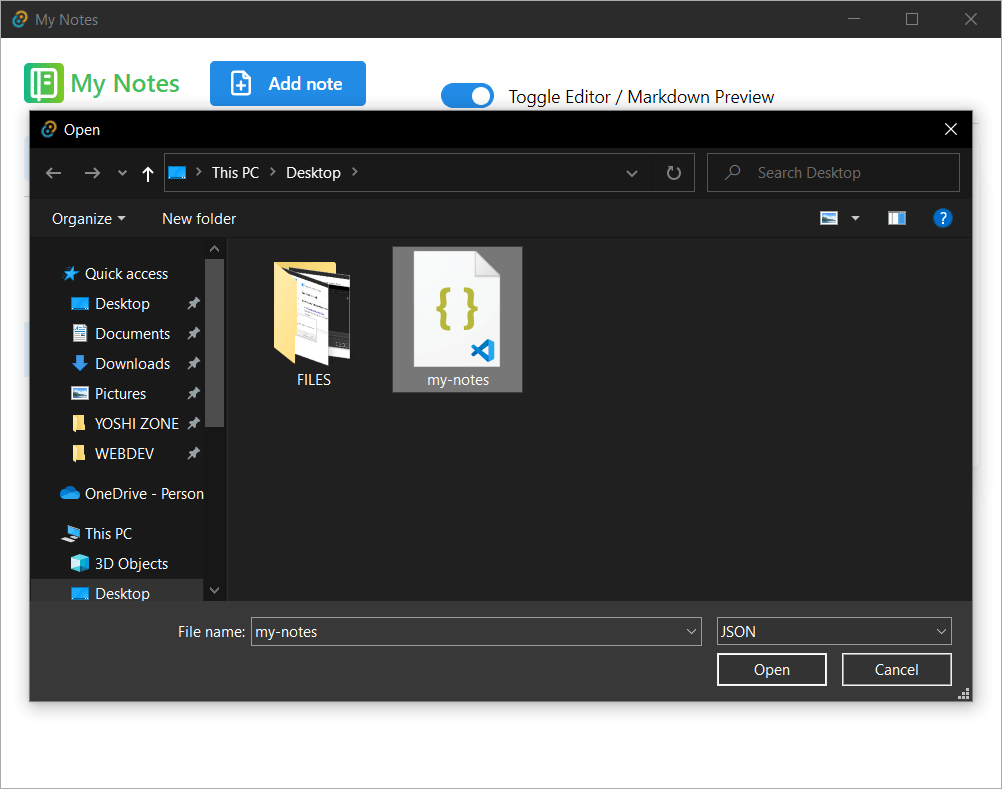 button for opening the files