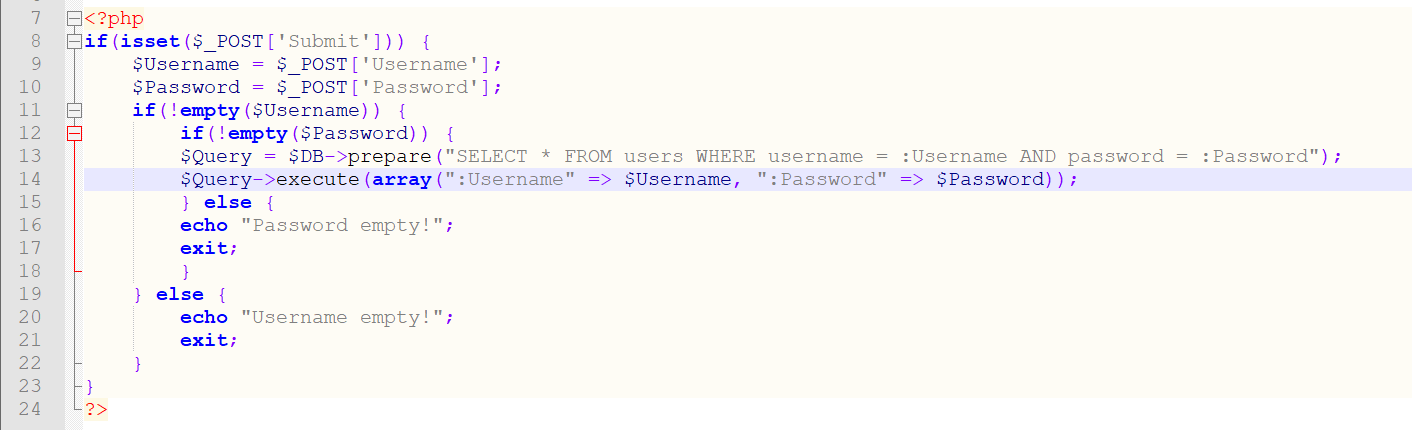 a piece of code where a SQL injection vulnerability has been patched