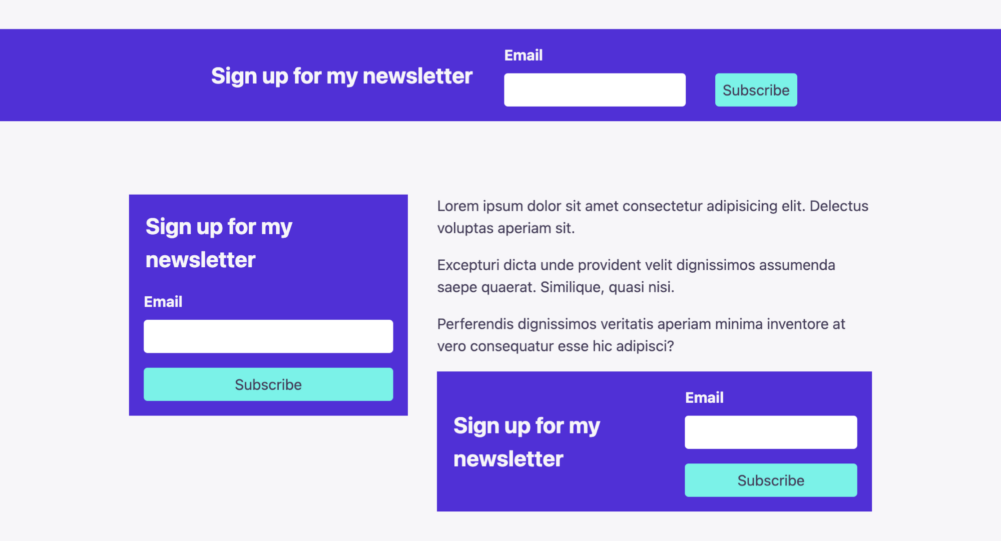 The layout of our subscription form in two different environments
