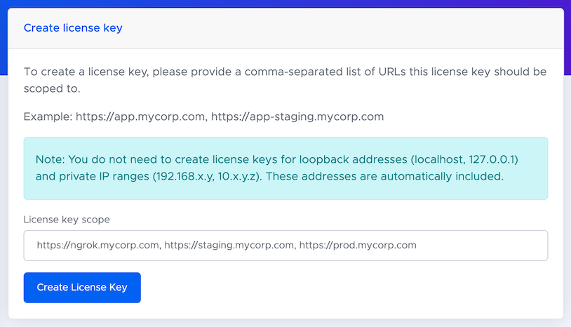 Creating a license key in the Customer Portal