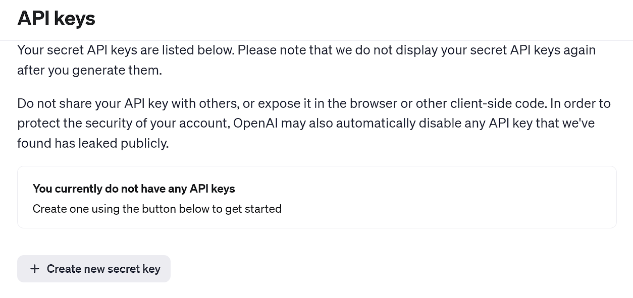 OpenAI's API keys page