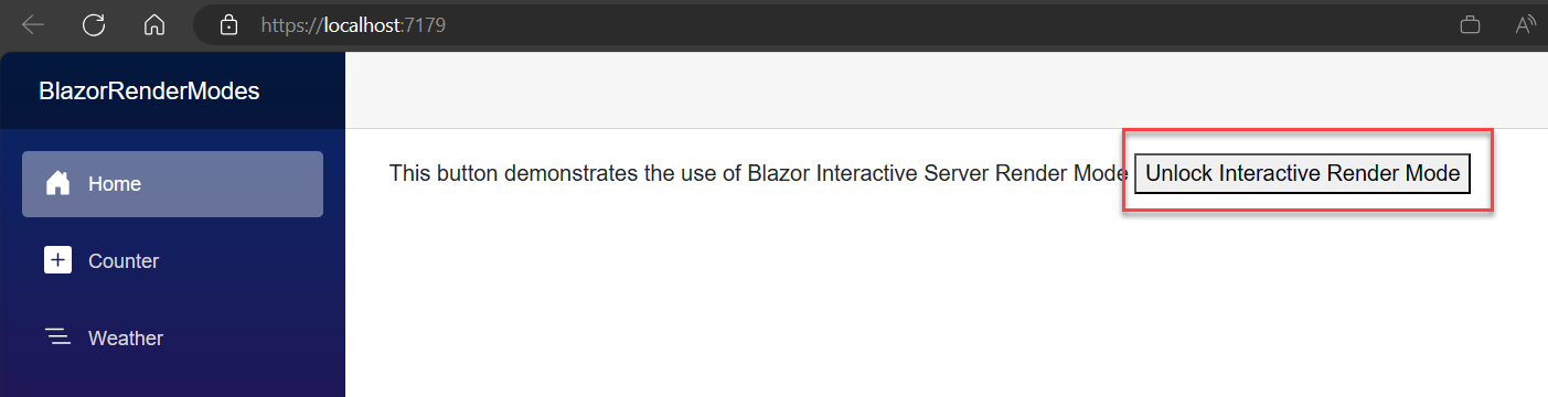 Blazor App Home Page with Button