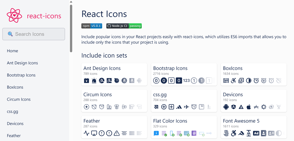 React Icons home page