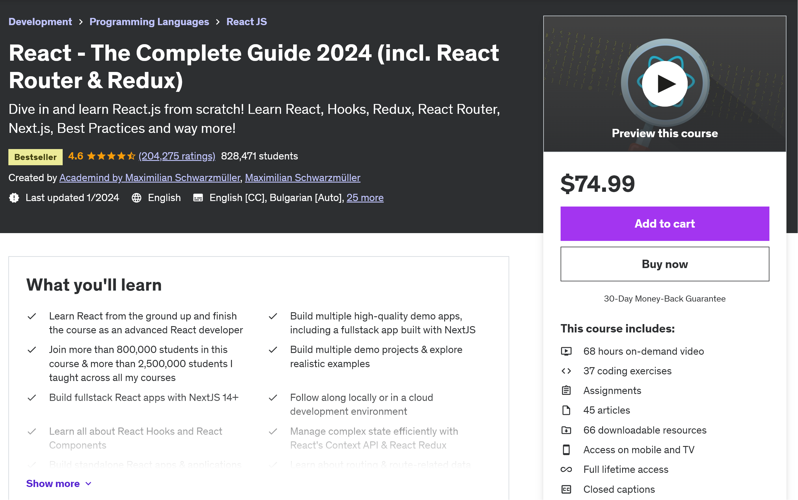 React - The Complete Guide course on Udemy By Maximilian Schwarzmüller
