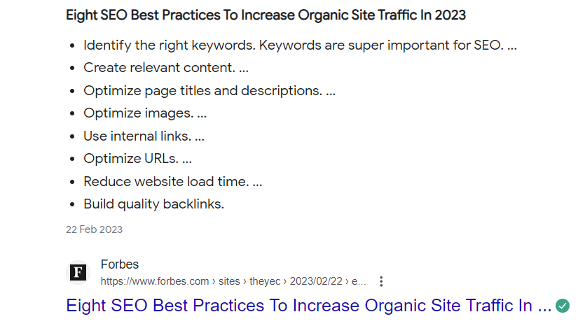 an unordered list featured snippet