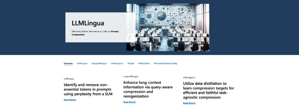 Screenshot of the LLMLingua home page