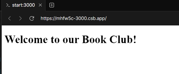 Screenshot of a web page. Text says: "Welcome to our Book Club!"