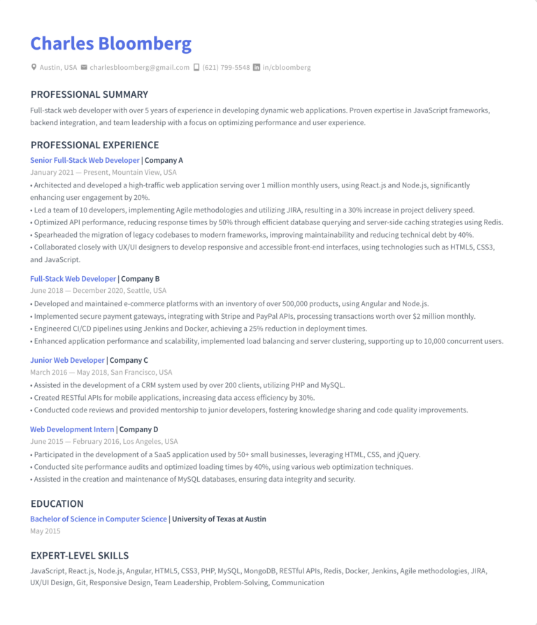 10 Amazing Web Developer Resume Examples for Different Web Dev ...