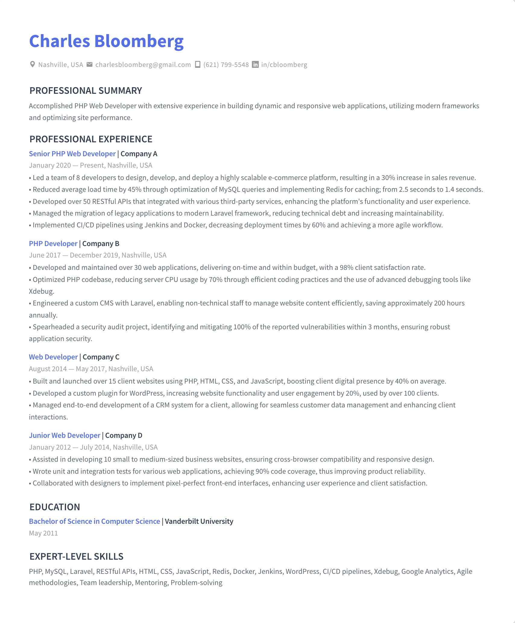 PHP Web Developer Resume