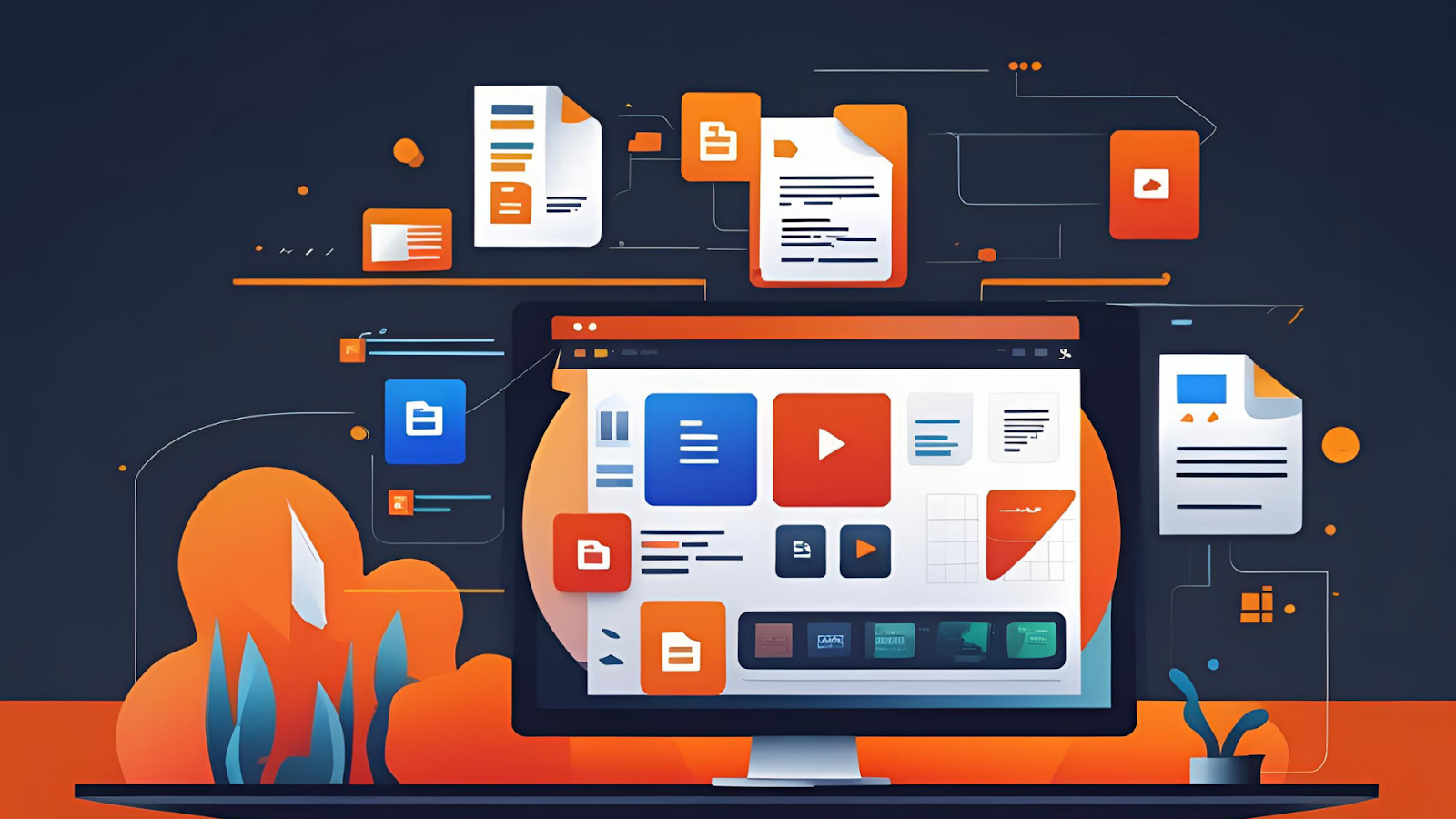 A visual representation of the different types of files you can find in learning platforms like Udemy, including PDFs, documents, and videos.