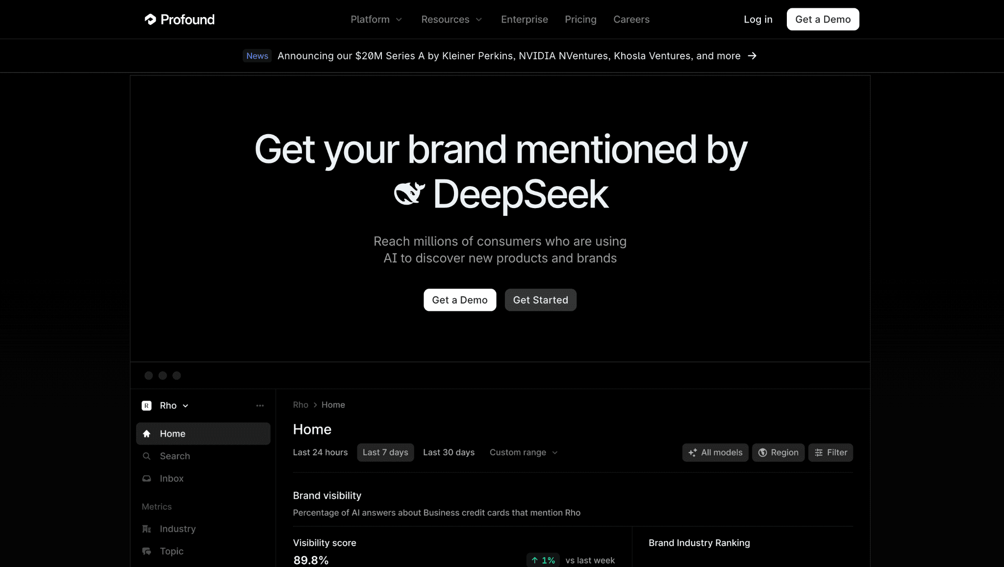 Profound homepage – enterprise AI Visibility Tracker
