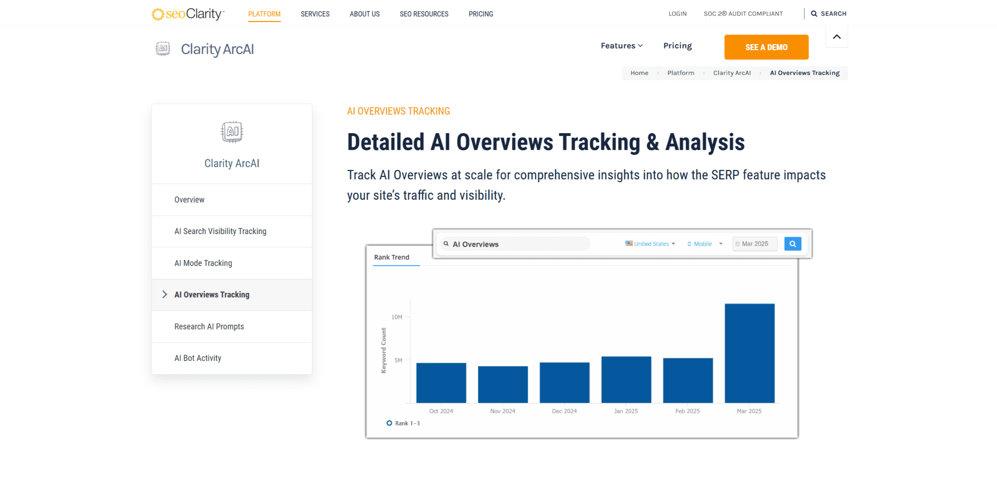 seoClarity website main menu