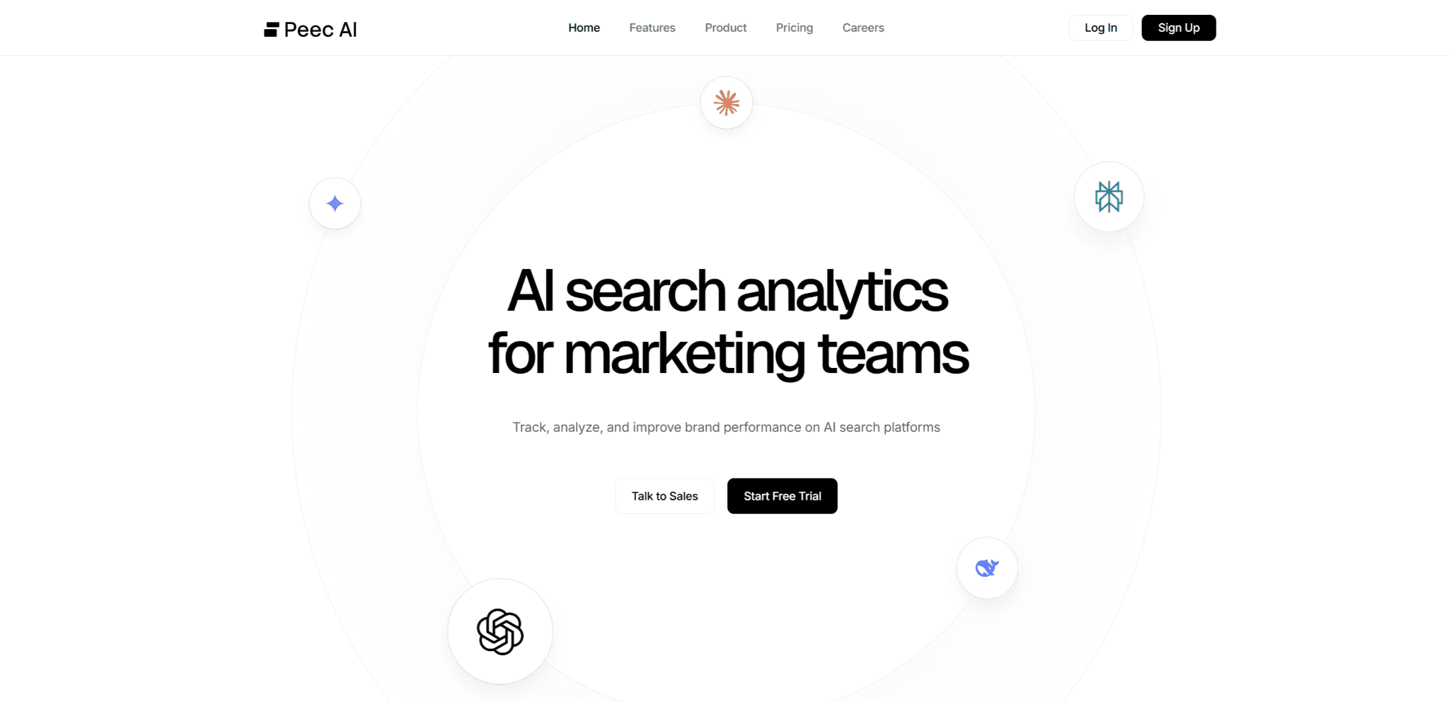 Main page of Peec AI website