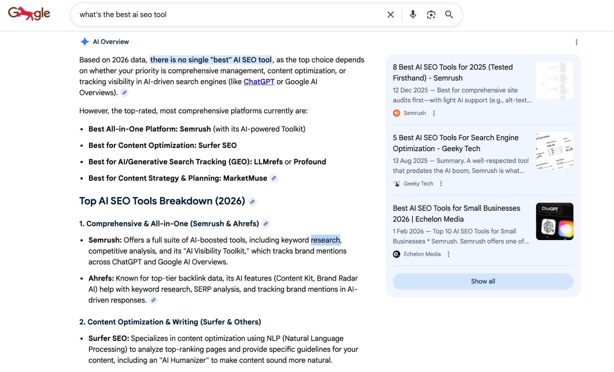 AI summaries in search results