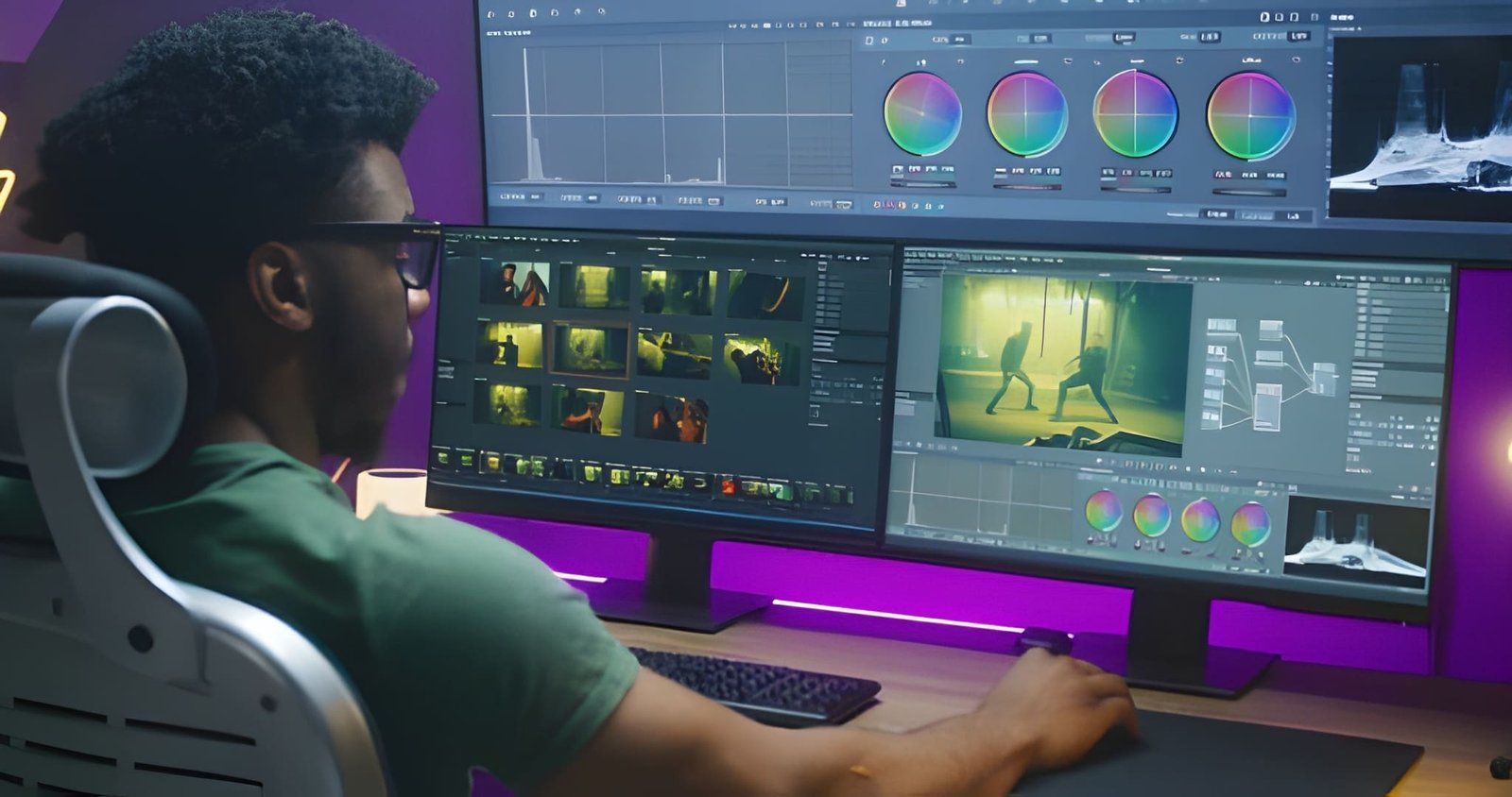 Professional video editing tools and workspace