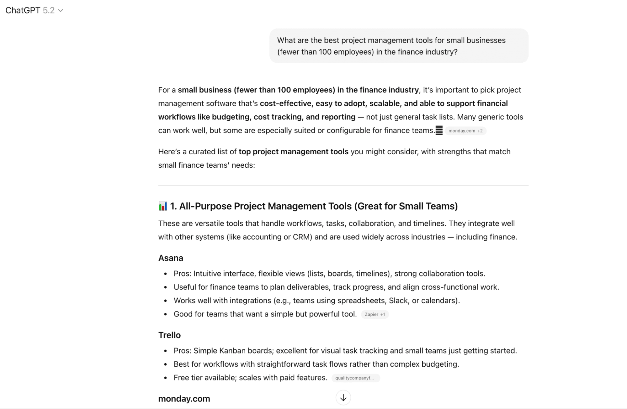 ChatGPT provides product recommendations