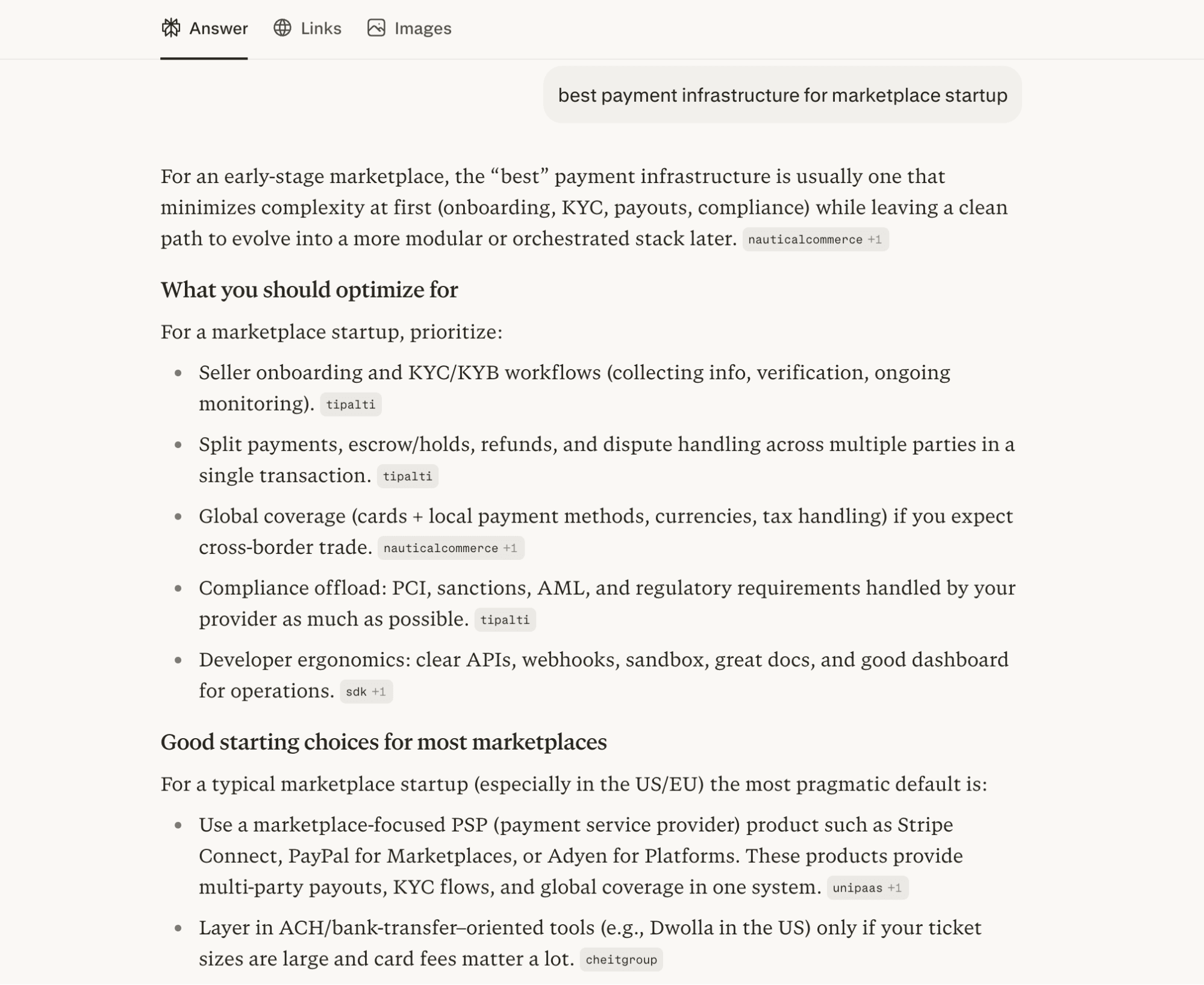 Perplexity produced by a product comparison.
