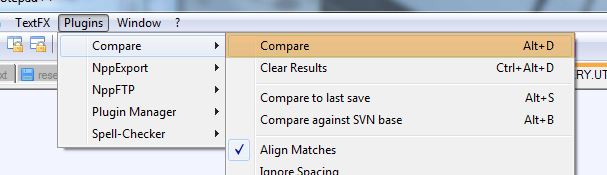 notepad++ compare copy differences