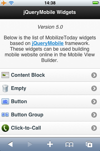 jQueryMobile Widgets by MobilizeToday.com