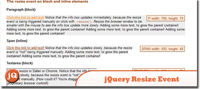 jQuery resize event